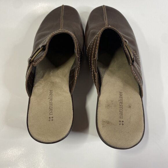 Naturalizer Brown Leather Clogs Women's Sz 10M Lial Mules S110 Metal Accents - Picture 3 of 15